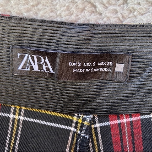 ZARA Tartan Plaid Pant Leggings Front Zip Elastic Waist Sz S - Picture 7 of 10